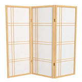4 ft. Short Double Cross Shoji Screen - Natural - 3 Panels Red Lantern
