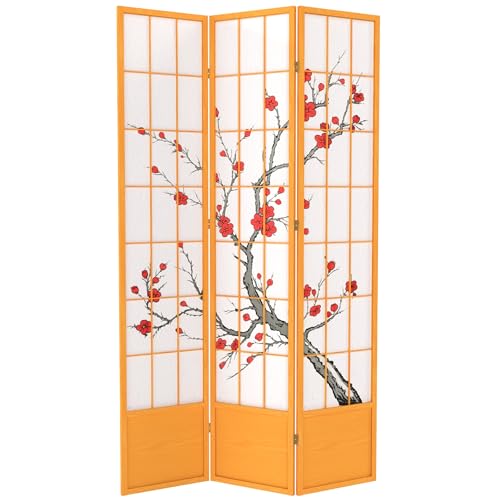 Red Lantern 7 ft. Tall Cherry Blossom Shoji Screen - Honey - 3 Panels Red Lantern