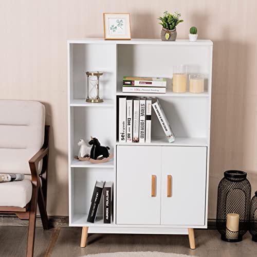 Giantex Storage Cabinet, Free Standing Pantry Cabinet with 2 Door Cabinet and 5 Shelves, Home Office Furniture Bookcase, Side Cabinet, Cupboard, Wood Cube Organizer (White) - WoodArtSupply