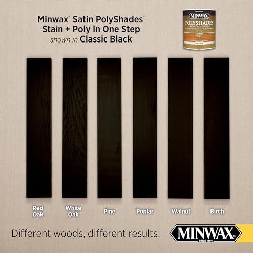 Minwax PolyShades Wood Stain + Polyurethane Finish – ½ Pint, Classic Black, Satin Minwax