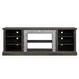Jenvor TV Stand Large 75 Inch Media Console Table with Faux Stacked Stone Surround, Large Storage Cabinet, 6 Cable Cutouts, Adjustable Shelves, Grey 70.12" W x 15.35" D x 25.83" H Jenvor