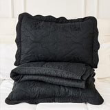 Cmfshape Floral Embroidery Quilt Set,3 Pieces Queen Quilt Bedding Set,Classic Diamond Pattern Quilts,Ultra Soft Lightweight Reversible Bedspread Coverlets for All Season(Black,90"x90") Cmfshape