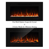 Masarflame 42" Recessed Electric Fireplace Insert, 5 Flame Settings, Log Set or Crystal Options, Temperature Control by Touch Panel & Remote, 750/ 1500W Heater, Black Masarflame