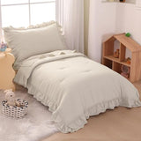Wowelife Toddler Comforter Set for Girls, Pale Beige Toddler Bedding Set, 4 Pieces Double Ruffles Soft and Breathable Bed Set Includes Comforter, Fitted Sheet, Flat Top Sheet and Pillowcase Wowelife