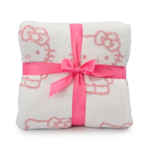 Jay Franco Sanrio Hello Kitty Feather Knit Fluffy Throw Blanket – Reversible Cozy Fuzzy Blanket 50 x 60 Inches, Soft Lightweight Kawaii Pink Bedding for Girls and Kids Jay Franco