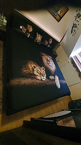 Holiyjog Lion Duvet/Quilt Cover Sets Black Linens Bed Pillow Shams King Queen Twin Full Size Boys Kids Animal Bed Set Home Textile (Queen, 004) Holiyjog