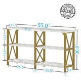 IBF Modern 3 Tier Entryway Table, Industrial Metal Wood TV Console Table with Storage Shelves, Farmhouse White Faux Marble and Gold Sofa Accent Table for Hallway Entry Way Foyer Living Room, 55 Inch IBF