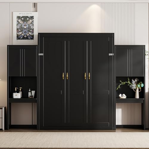 Merax Murphy Bed with Desk, Vanity and Cabinets, Queen Size, Espresso Merax