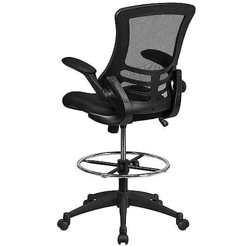 Flash Furniture Kelista Mid-Back Swivel Office Chair with Adjustable Seat Height, Ergonomic Mesh Desk Chair with Flip-Up Armrests, Black - WoodArtSupply