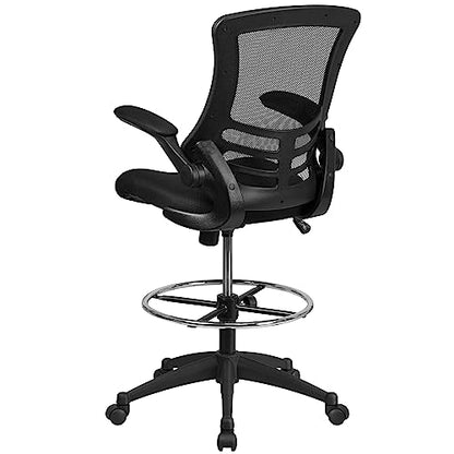 Flash Furniture Kelista Mid-Back Swivel Office Chair with Adjustable Seat Height, Ergonomic Mesh Desk Chair with Flip-Up Armrests, Black - WoodArtSupply