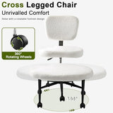 Waleaf Ergonomic Cross Legged Office Chair, ADHD Chair for Adults, Height Adjustable Meditation Chair with Wheels, Teddy Fabric Yoga Kneeling Chairs with Comfortable Back Support (White) Waleaf