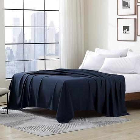 Cathay Home Hotel Luxury Wrinkle & Fade Resistant Double Brushed Ultra Soft Microfiber 1-Piece Single Flat Sheet - Navy Blue, King (102" x 105") Cathay Home