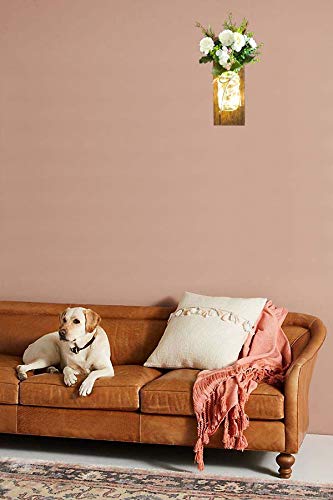 Rustic Home Decor Mason Jar Wall Sconces, Timer Led Fairy Lights and Flowers, Handmade Wood Art Goods Decor, Farmhouse Wall Decorations for Bathroom and Living Room - Set of 2 OCTMUSTARD