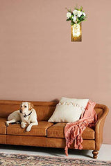 Rustic Home Decor Mason Jar Wall Sconces, Timer Led Fairy Lights and Flowers, Handmade Wood Art Goods Decor, Farmhouse Wall Decorations for Bathroom and Living Room - Set of 2 OCTMUSTARD