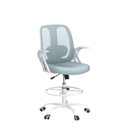 Razzor Drafting Chair Tall Ergonomic Office Chair with Adjustable Lumbar Support, Stand Stool High Office Desk with Footrest Ring, Executive Computer Chair with Flip Up Armrests - MintGreen