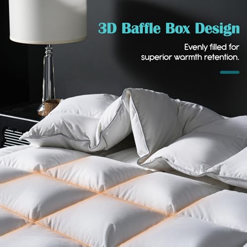 Yalamila Goose Feather Down Fiber Comforter Queen Size, 100% Cotton Ultra Soft Fluffy Duvet Insert Queen, All Season Luxurious Hotel Bedding Comforter with 8 Loops, White 90"x90" Yalamila