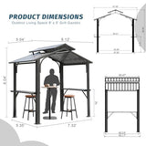 Domi 8x5FT Hardtop Grill Gazebo, Grill Canopy for Outdoor Grill w/Double Galvanized Steel Roof, 2 Side Shelves and Ceiling Hooks, Grill Tent BBQ Gazebo for Patio Garden Backyard, Grey domi outdoor living