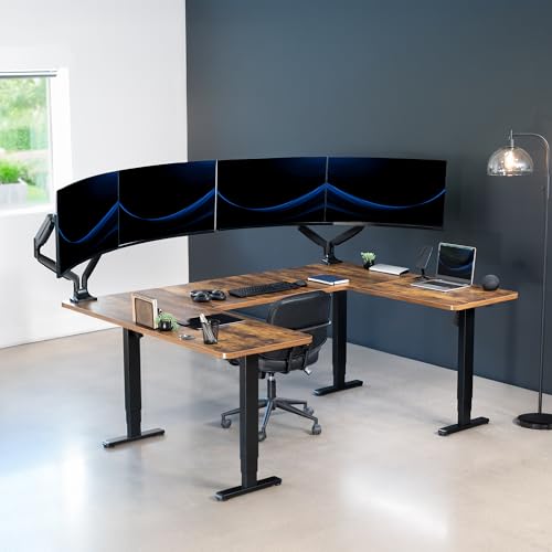 VIVO Large U-Shaped 83 x 60 in Electric Standing Desk, Memory Height Adjustment, Rustic Vintage Brown Top Black Frame, DESK-E4UBN VIVO