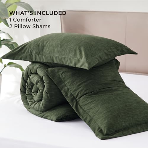 Bedsure Full Comforter Set - Dark Green Soft Bedding for All Seasons, Cationic Dyed Bed Set, 3 Pieces, 1 Full Size Comforter (82"x86") and 2 Pillow Shams (20"x26"+2") Bedsure