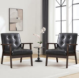 Bonzy Home Mid Century Modern Accent Chairs Set of 2 for Living Room, Upholstered Faux Leather Armchair Comfy Retro Bedroom Side Chair with Solid Wood Frame, Black Bonzy Home