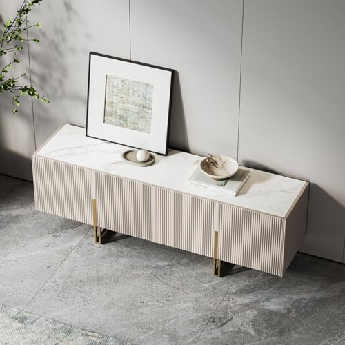 homary Modern TV Stand for TVs Up to 55", Long Entertainment Center with Storage Cabinets TV Console Table for Living Room, Bedroom (Off White, 59.1" W x 15.7" D x 23.6" H) homary