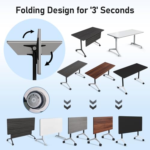 JEHUJD Conference Table,2 Pack Folding Conference Room Tables with Wheels,Mobile Training Modular Flip Top Nesting Table, Rolling Meeting Stackable Tables for Office Seminar Room(47.2'',Grey) JEHUJD