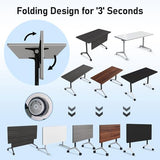 JEHUJD Conference Table,2 Pack Folding Conference Room Tables with Wheels,Mobile Training Modular Flip Top Nesting Table, Rolling Meeting Stackable Tables for Office Seminar Room(47.2'',Grey) JEHUJD