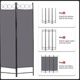 4 Panel Room Divider 6FT Steel Frame Screen Folding Privacy Divider Freestanding Partition for Home Office Bedroom (Grey) FDW