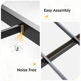 LUXOAK King Farmhouse Bed Frame with Bookcase Headboard and 4 Drawers, LED Storage Bed with Charging Station & Linen Upholstered, No Box Spring Needed, Distressed White LUXOAK