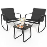 YITAHOME 3 Piece Patio Furniture Set with Rocking Bistro Chairs and Glass Table, Textilene Fabric Small Outdoor Conversation Furniture Set for Backyard, Lawn, Garden, Balcony, Poolside (Black) YITAHOME
