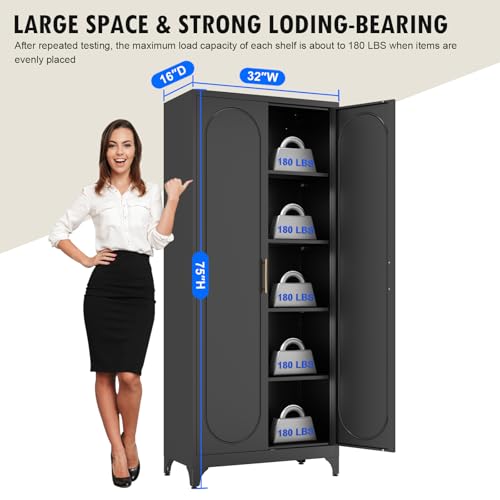 Polup Pantry Cabinet, 75 Inch Tall Kitchen Storage Cabinet, Metal Pantry Cabinets with Doors and Adjustable Shelves, Black Freestanding Food Cupboard for Living, Dinning Room-Assembly Required Polup