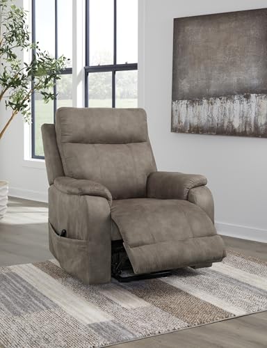 Signature Design by Ashley Crestmeade Modern Dual Motor Power Lift Recliner with Adjustable Backrest, USB Ports, Heat and Massage Function, Light Brown