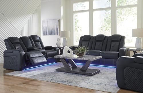 Signature Design by Ashley Fyne-Dyme Contemporary Power Reclining Sofa with USB Charging Ports and Adjustable Headrest, Blue Signature Design by Ashley