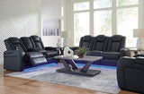 Signature Design by Ashley Fyne-Dyme Contemporary Power Reclining Sofa with USB Charging Ports and Adjustable Headrest, Blue Signature Design by Ashley