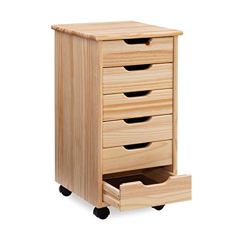 Linon Callie Multipurpose Six Drawer Natural Wood Rolling Storage Cart with Casters in Brown Linon