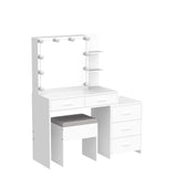 Karl home Lighted Vanity Desk with Sliding Mirror White Makeup Table with 5 Drawers, Storage Shelves, Cushioned Stool, LED Dressing Table Set for Women Karl home