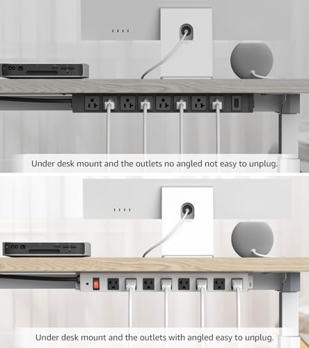 CCCEI Corner Mount Angle Power Strip, Under Cabinet Heavy Duty 8 Outlets Power Strip 20Amp, Metal Underneath Desk Plug Surge Protector, Wall Mountable, for Garage, Shop, Kitchen, 6FT Extension Cord. CCCEI
