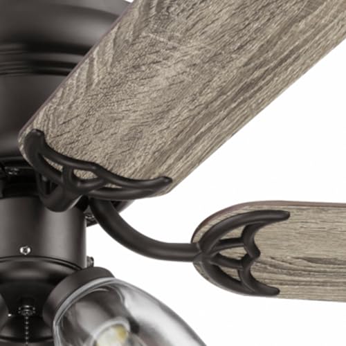 Portage Bay Ceiling Fans 52" Renton Bronze Indoor Fan with Clear 3 Light LED Multi Arm; E26/B11 Bulb and Pull-Chains, Traditional Style, 5 Reversible Barnwood/Dark Chestnut Blades, 51439 Portage Bay