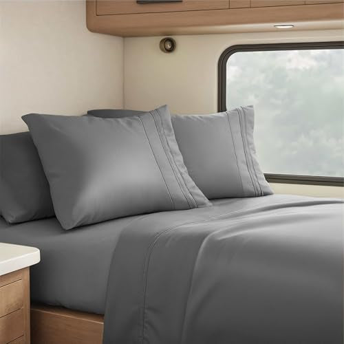 Clara Clark RV Queen Sheets, 6 Piece RV Sheets Set - Hotel Luxury Sheets for RV Bunks, Super Soft Bedding Set, Short Queen,Charcoal Gray Clara Clark