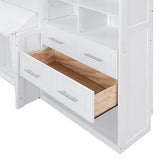 Merax Queen Murphy Bed with Tall 90.6" Closet Wardrobe & Shelves & Drawers, All-in-One Multi-Storage Side Flip Wood MDF Murphy Cabinet Bed Desk, Open/Close Hydraulically (White) Merax