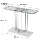 O&K FURNITURE 43" Modern Glass Console Table with Curved Chrome Frame & Faux Marble Base, Silver Narrow Sofa Table for Entryway, Living Room, Hallway, Home Office O&K FURNITURE