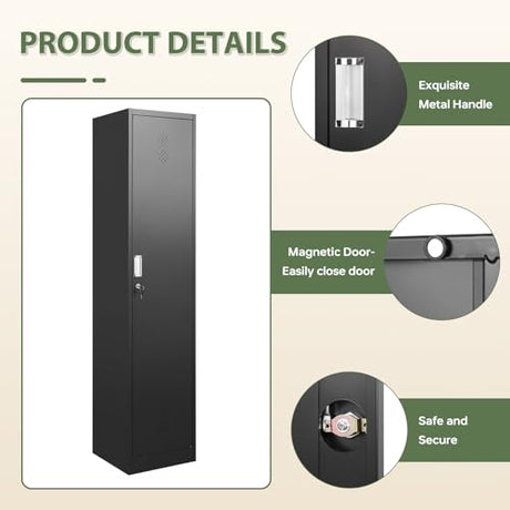 Letaya Broom Closet Storage Cabinet,Metal Cleaning Supply Tool Cabinet,Utility Cabinets for Brooms & Mops Black Garage Organization Cabinet for Laundry Room, Bathroom Letaya