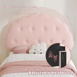Decofy Cookie Twin Upholstered Bed Frame with LED Lights, Floating Bed Frames with Adjustable Headboard and Raised Footboard for Princess/Prince Bedroom, Teddy Velvet（Pink） Decofy
