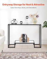 VEVOR Glass Console Table, 42 Inch Entryway Table, Modern Rectangle Sofa Table with Tempered Glass Top and Iron Legs, 2-Tier Consloe Desk for Living Room, Hallway, Entryway VEVOR
