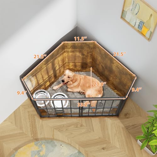 APRILSOUL 42 inch Furniture Dog Crate Corner, Dog Kennel Corner Wooden End Table with Bowl, Indoor Pet Crates Corner Side Table for Dogs, Wide Top Perfect for Limited Room APRILSOUL