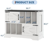 39" Large Record Player Stand with Vinyl Storage, Farmhouse Wood Vinyl Record Storage Cabinet with Barn Doors, Mid-Century Modern Turntable Stand for Living Room, White IDEALHOUSE