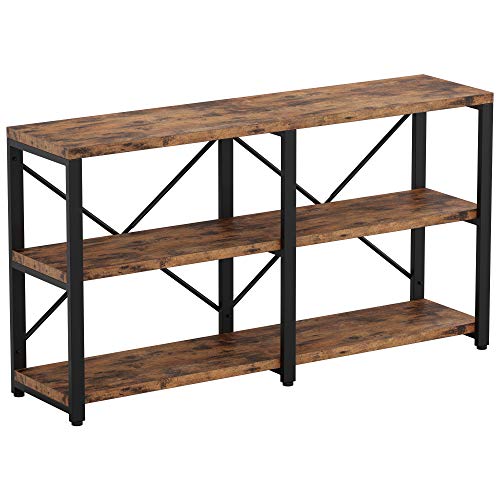 IRONCK Rustic Entryway Console Table, Long Hallway Table 55in 3-Tier, TV Stand Entertainment Center Media Stand for Living Room, Industrial Style, Vintage Brown IRONCK