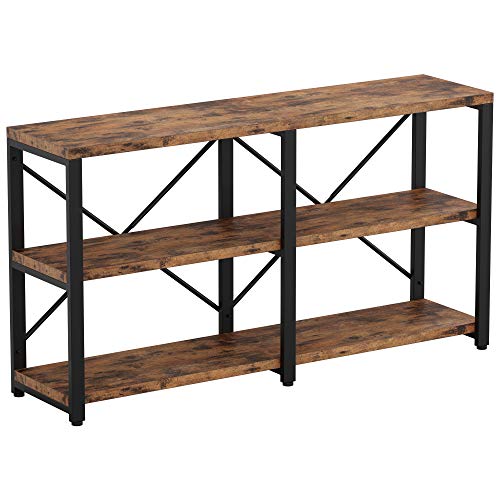 IRONCK Rustic Entryway Console Table, Long Hallway Table 55in 3-Tier, TV Stand Entertainment Center Media Stand for Living Room, Industrial Style, Vintage Brown - WoodArtSupply