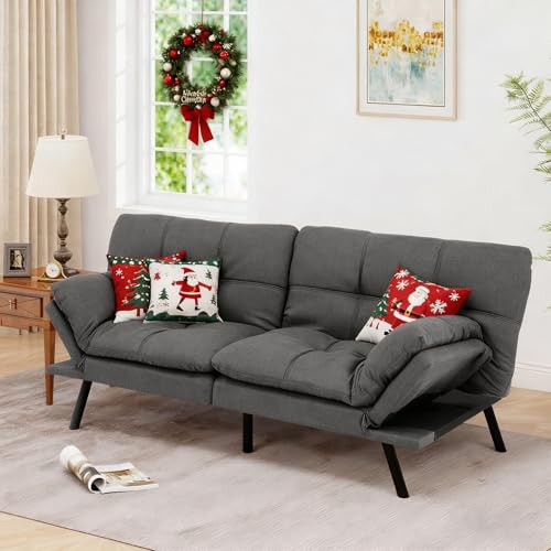 MUUEGM 71" Futon Sofa Bed with Memory Foam,Futon Couch with Adjust Backrest and Armrest, Couches Bed for Living Room,Studios, Apartments, Dormitories, Offices and Game Rooms. Dark Gray Sofa Bed MUUEGM