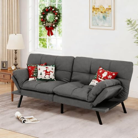 MUUEGM 71" Futon Sofa Bed with Memory Foam,Futon Couch with Adjust Backrest and Armrest, Couches Bed for Living Room,Studios, Apartments, Dormitories, Offices and Game Rooms. Dark Gray Sofa Bed MUUEGM